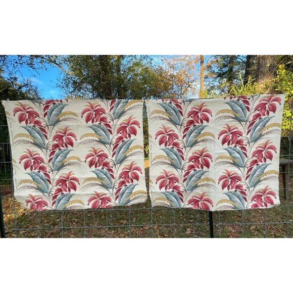 Vintage 2 Pc Barkcloth Fabric 38x46 Tropical Design Nassau Print 1940s NOS - Picture 2 of 5